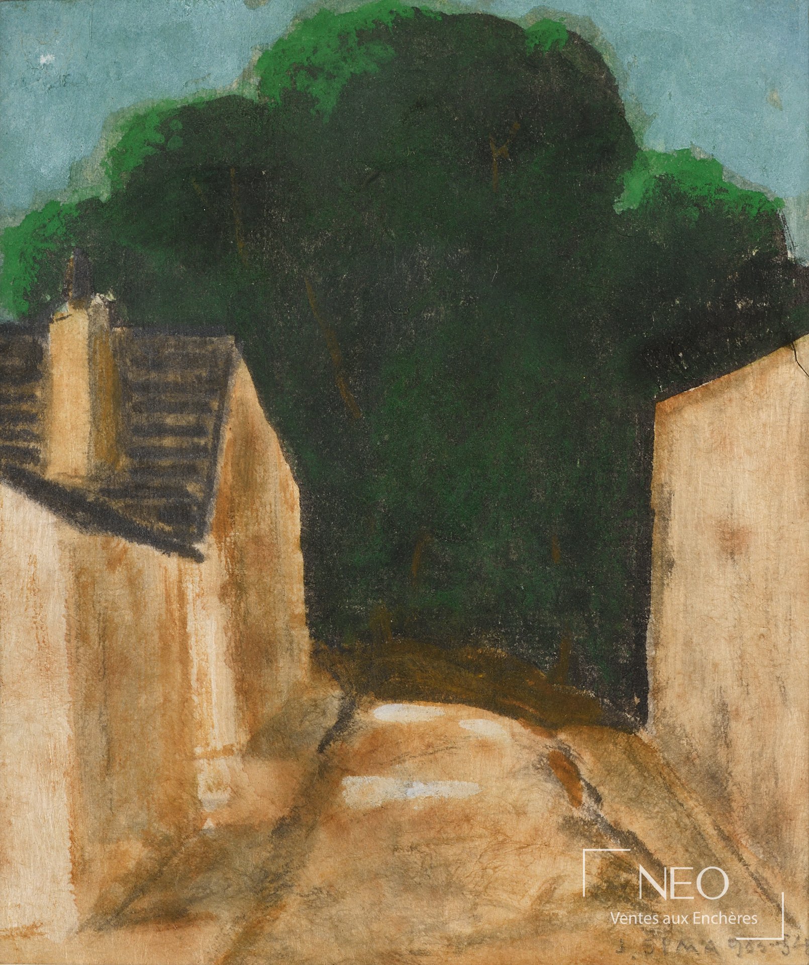 Composition abstraite de Joseph SIMA aux tons verts