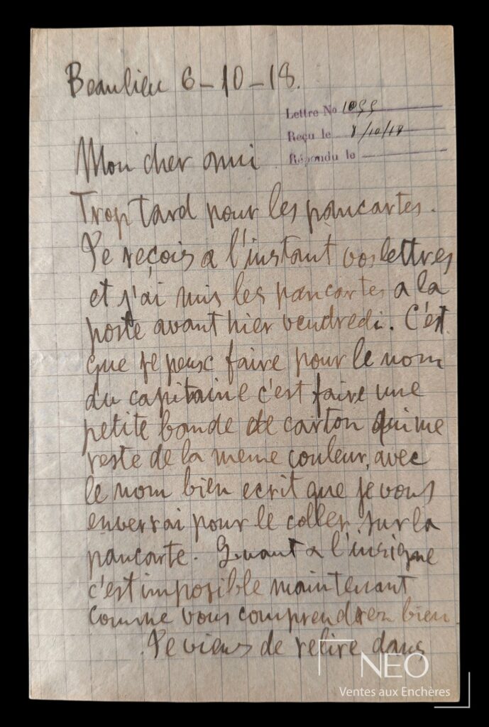 Première page d'une lettre autographe signée de Juan Gris sur papier quadrillé.