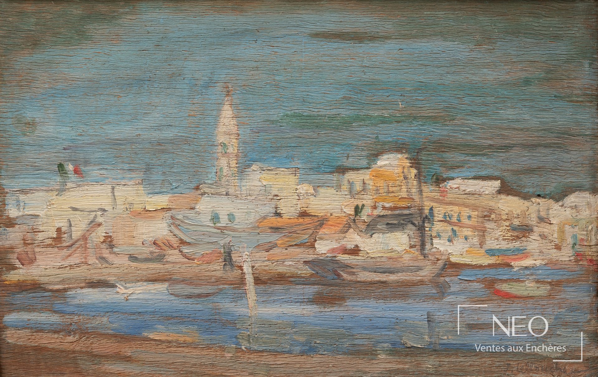 Vue de Venise peinte à l'huile sur panneau de bois