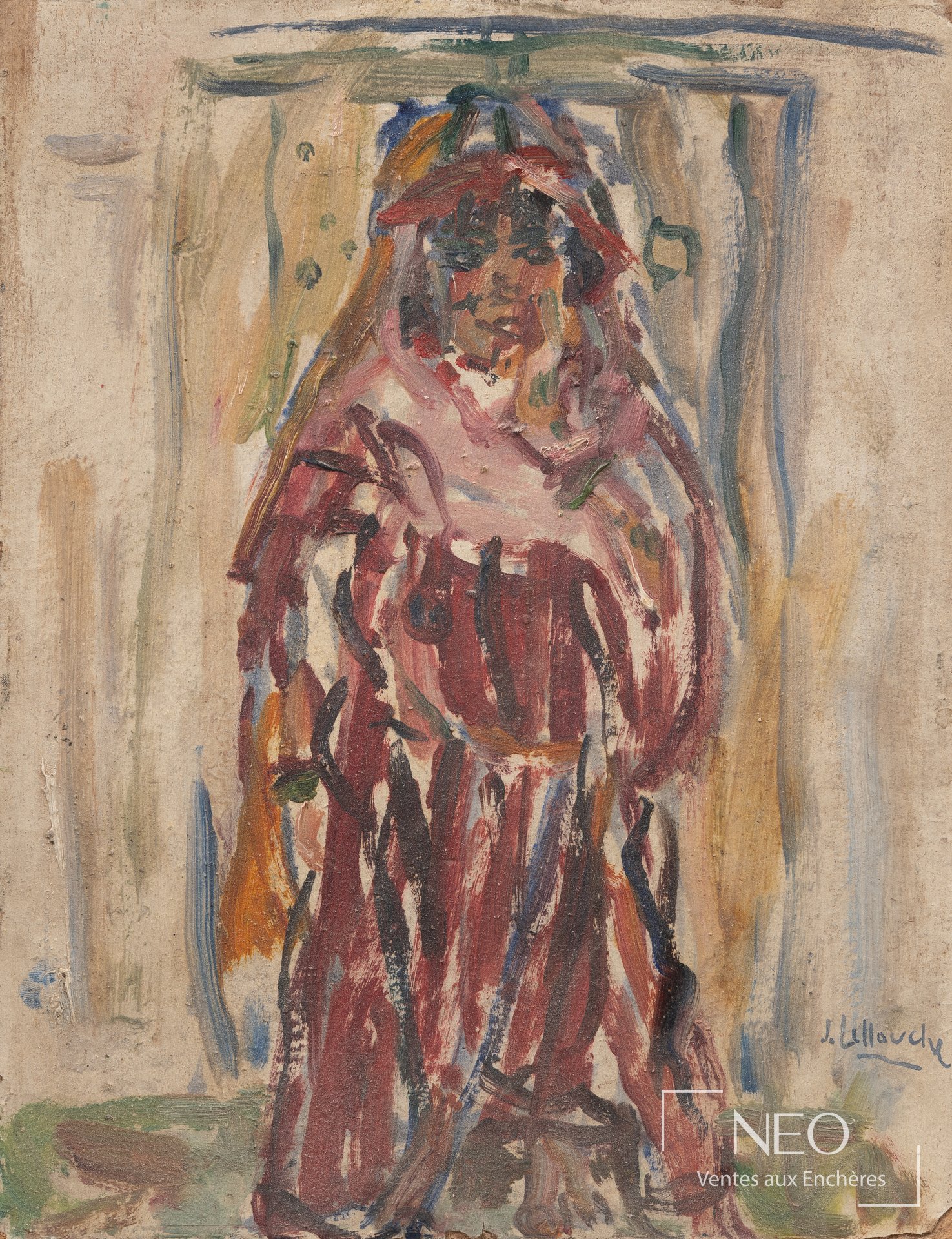 Portrait peint d'une bédouine de Tunisie par Jules Lellouche