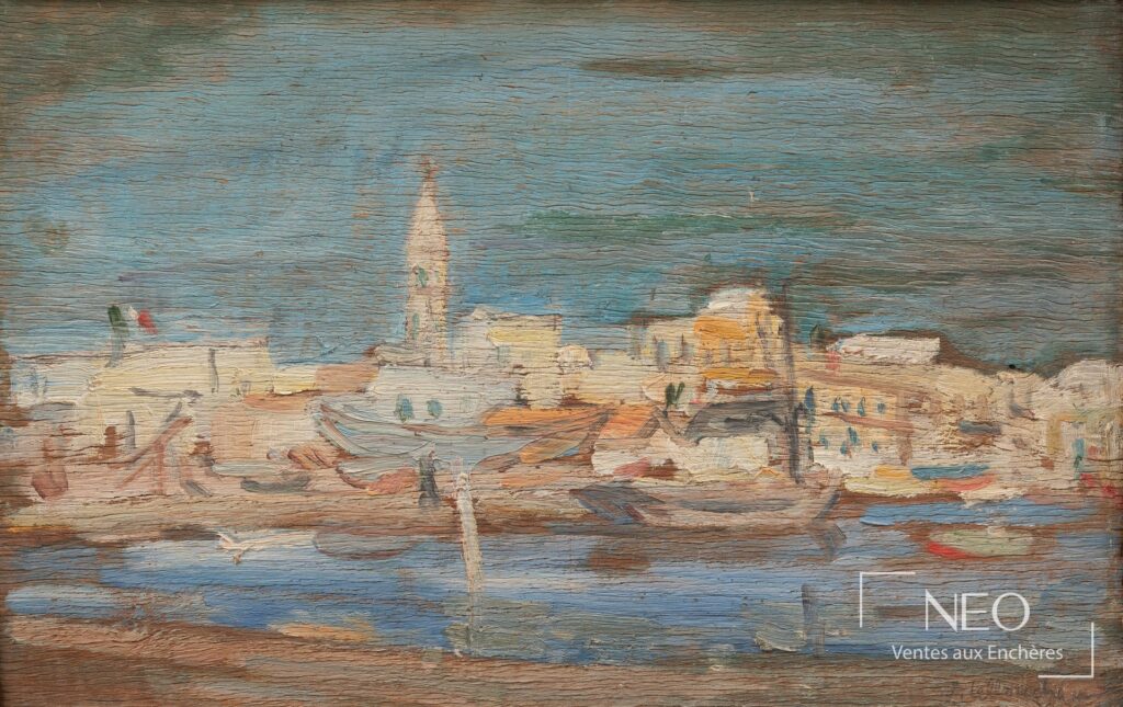Vue de Venise peinte à l'huile sur panneau de bois