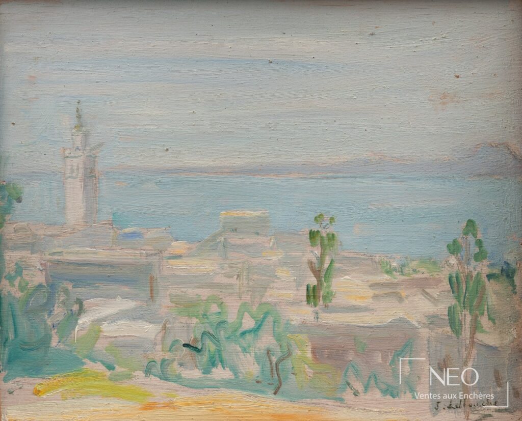 Vue peinte de Sidi Bou Saïd avec la mer