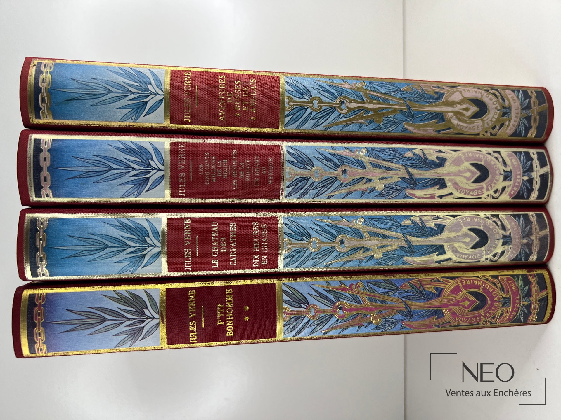 Dos d’un ensemble de trois volumes Jules Verne Hetzel