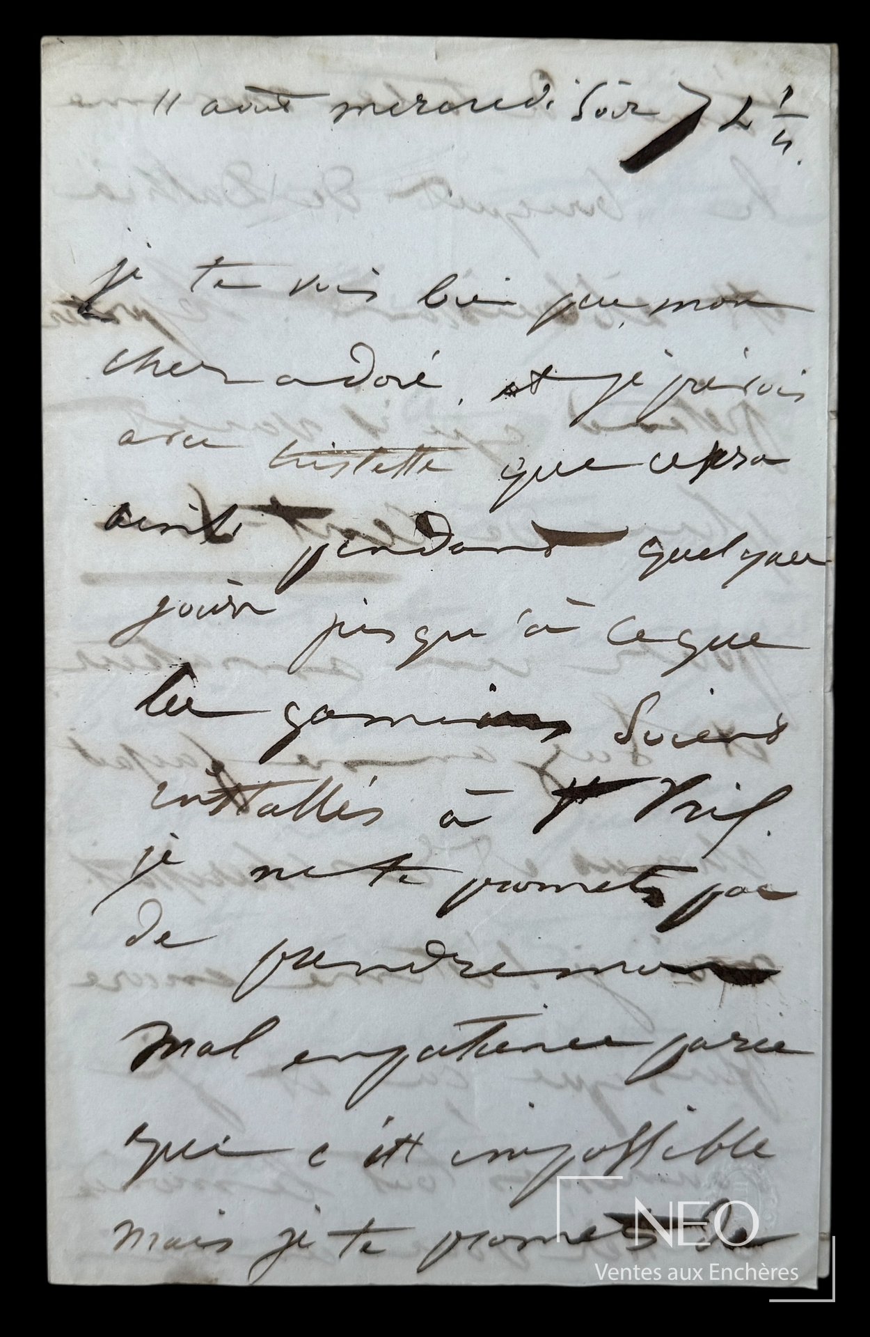 Première page d'une lettre autographe signée de Juliette Drouet