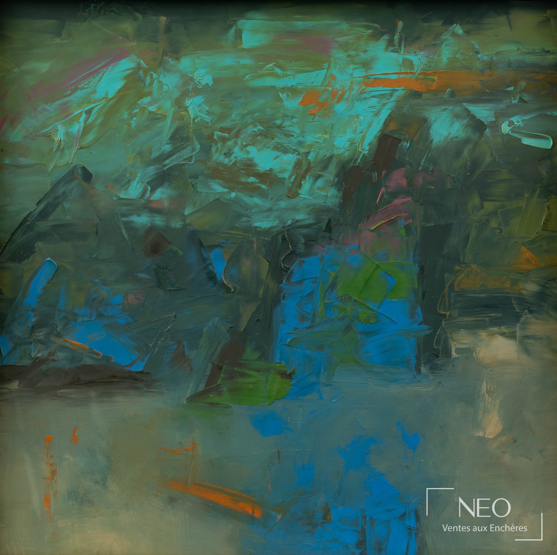 K. M. Adimoolam, composition abstraite, huile sur toile