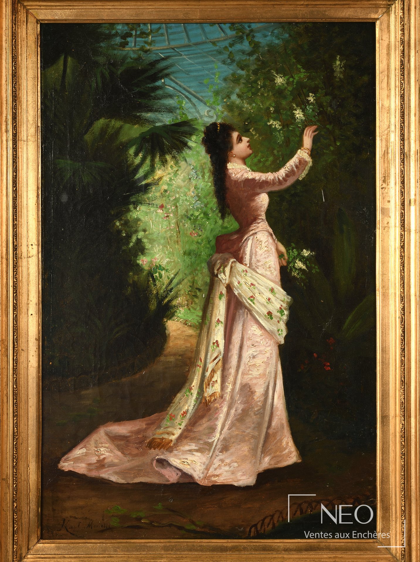 Karl Monelli, portrait en pied d’une élégante dans une serre tropicale