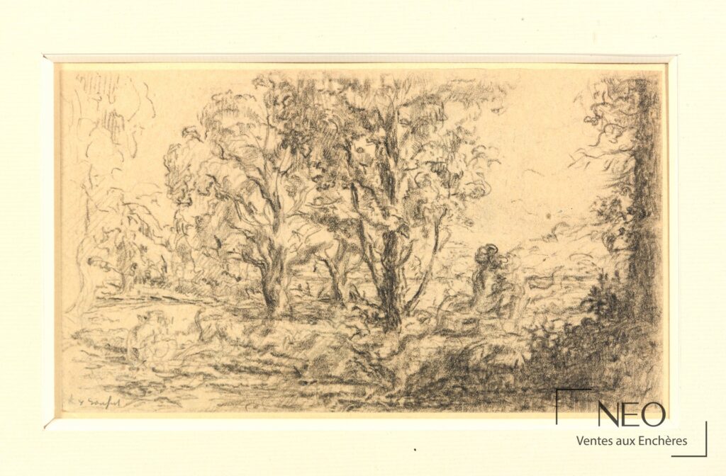 Dessin de Ker-Xavier Roussel représentant un paysage arboré sur papier.