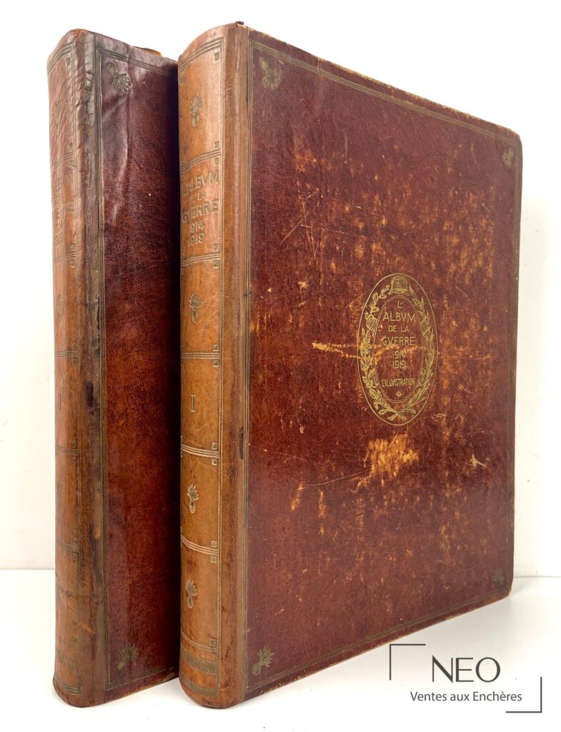 Deux grands volumes reliés en plein veau brun avec décor doré sur les plats et les dos