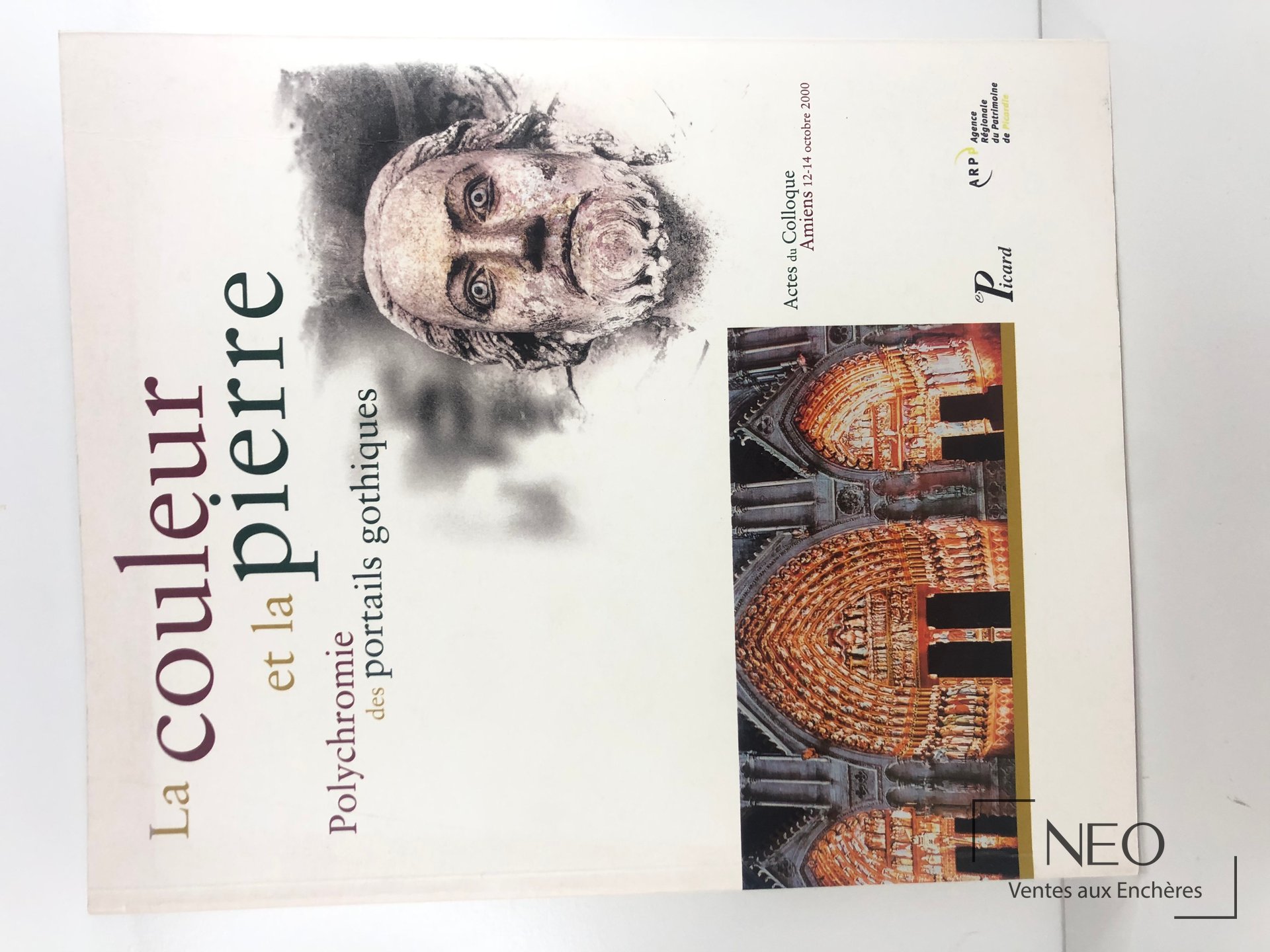 Couverture du livre La Couleur et la pierre avec titre et visuel de portail gothique
