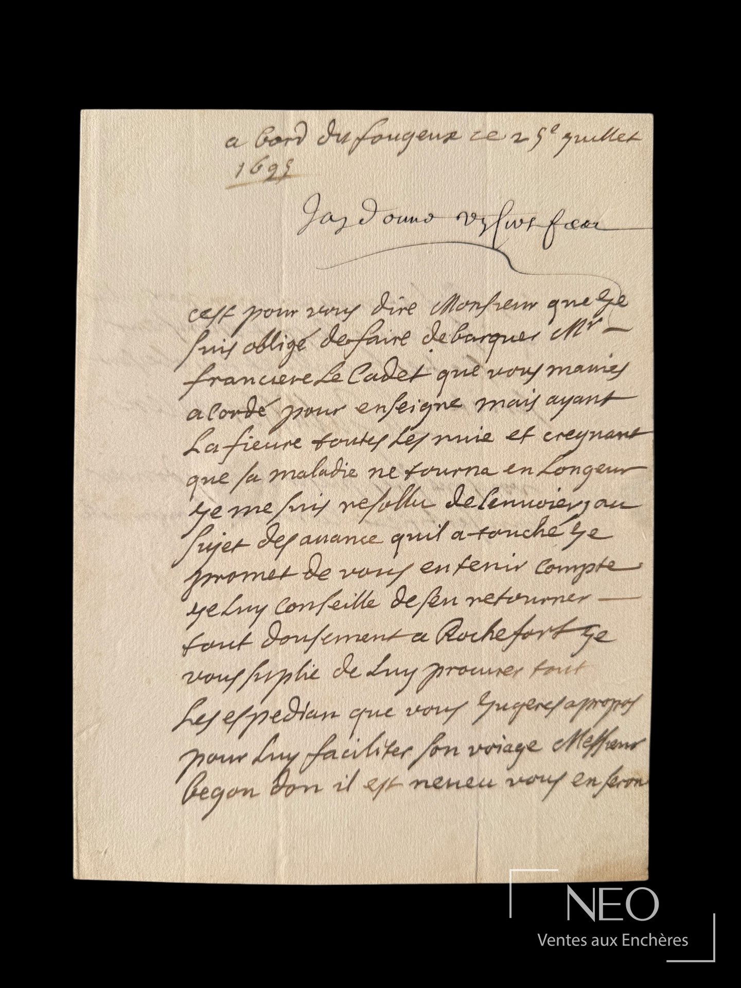 Lettre autographe signée de La Galissonnière