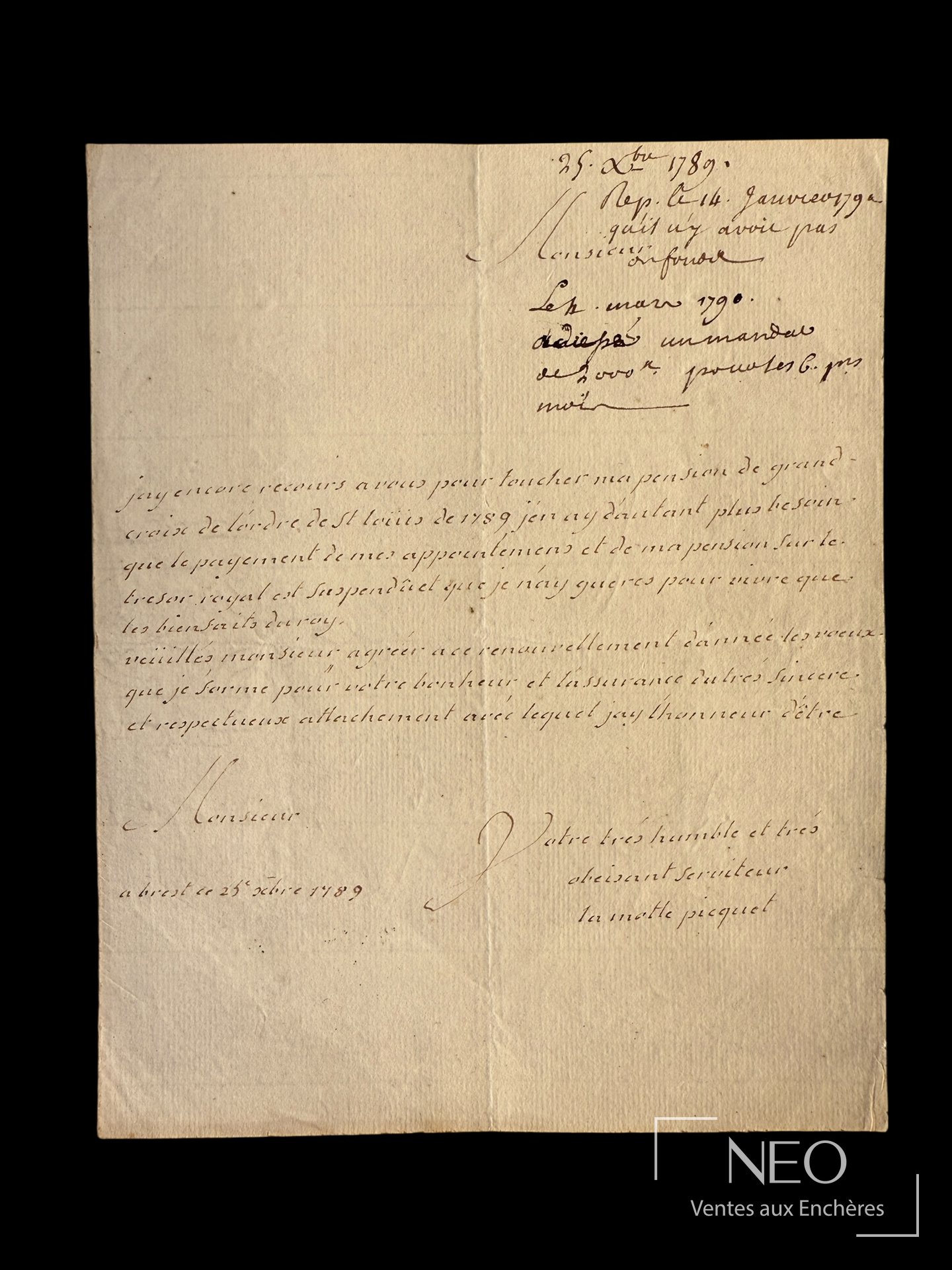 Lettre autographe signée sur papier crème