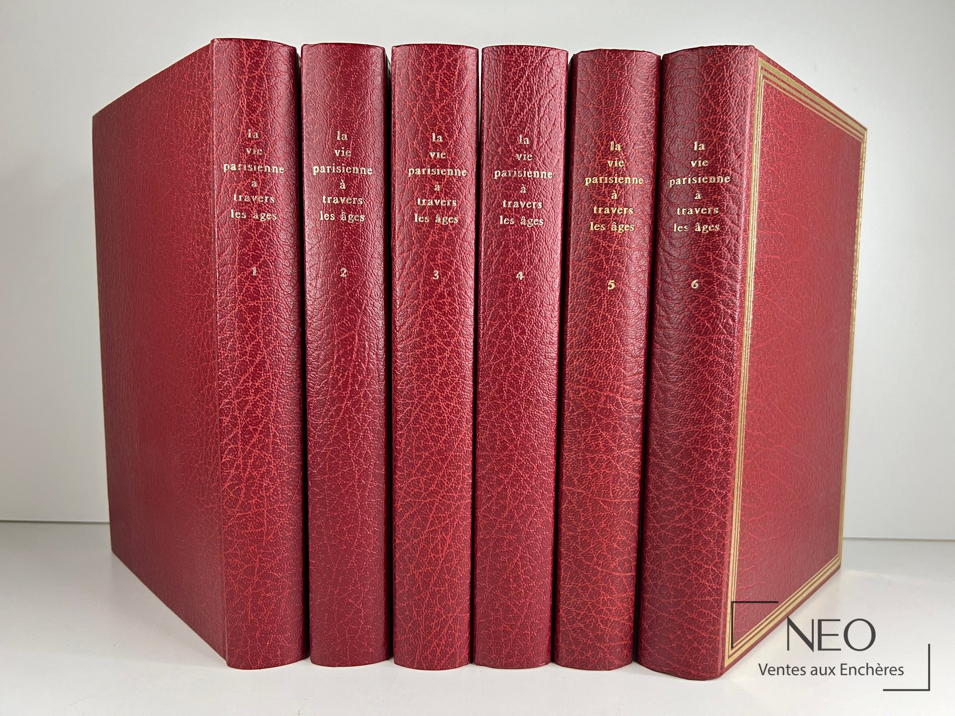 Six volumes rouges alignés