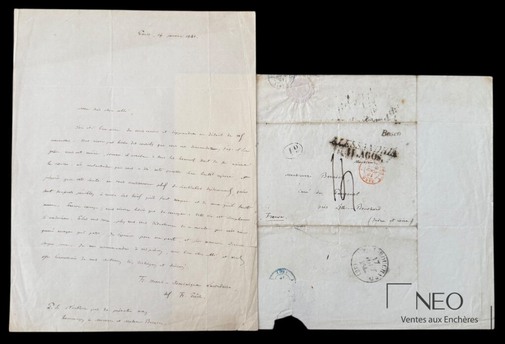 Deux lettres manuscrites de Henri-Dominique Lacordaire