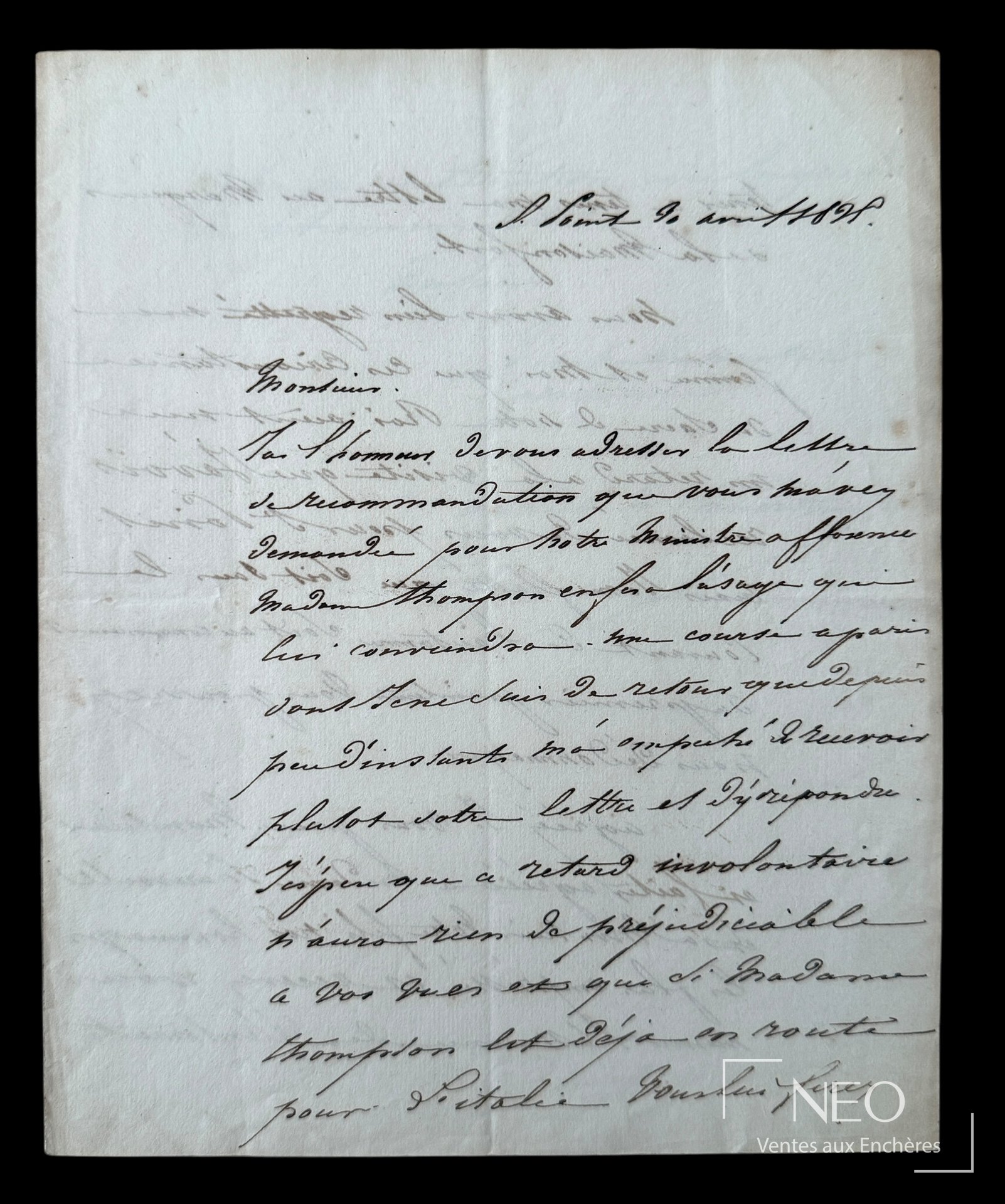 Page manuscrite d’une lettre autographe signée d’Alphonse de Lamartine