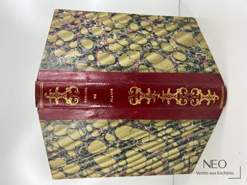 Reliure marbrée et dos rouge doré d'un livre ancien