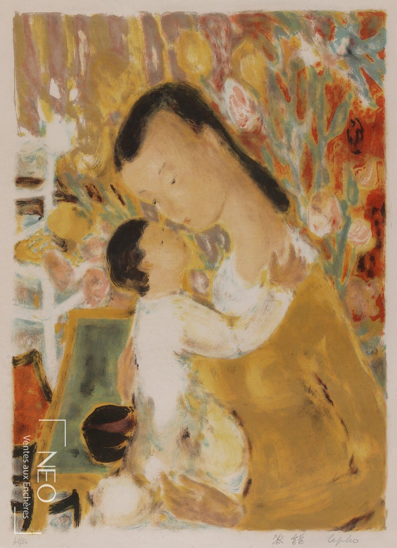Lê Phổ, Maternité, lithographie en couleurs sur papier
