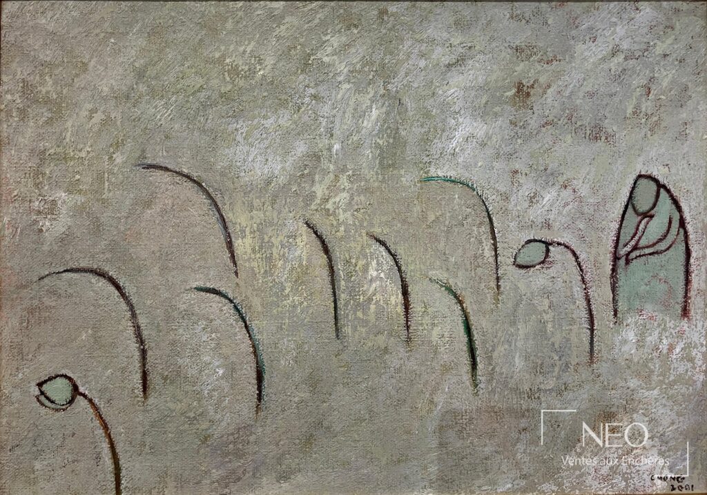 Composition abstraite verte sur toile