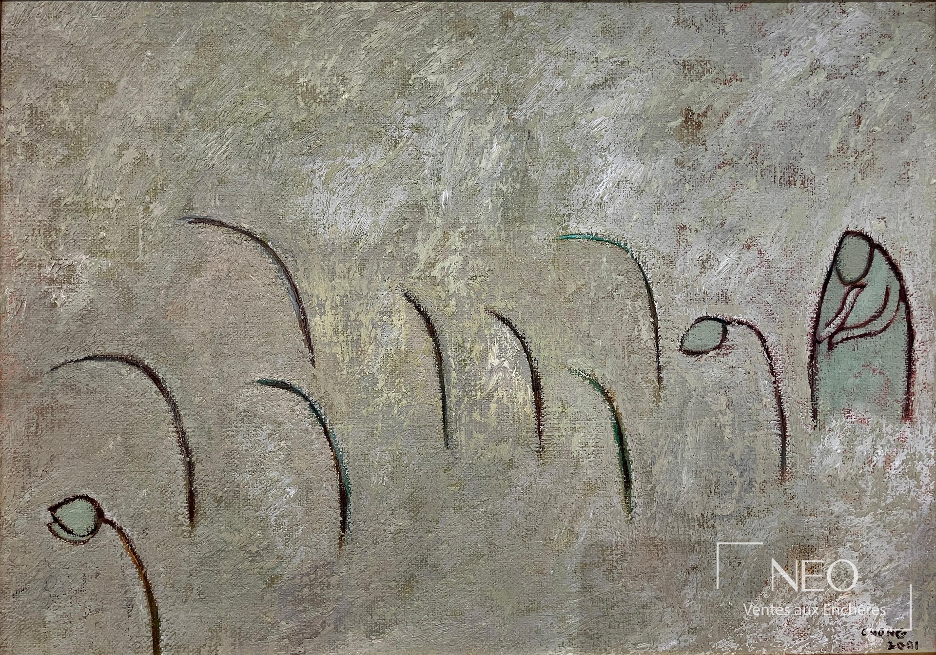 Composition abstraite verte sur toile