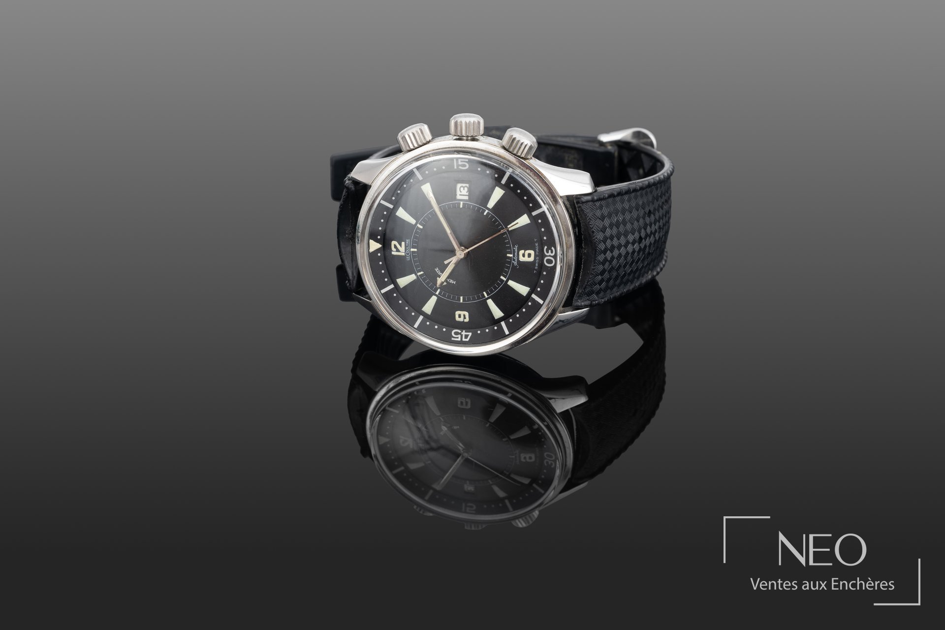 Montre LeCoultre Deep Sea Calendar Polaris de plongée à cadran noir et trois couronnes