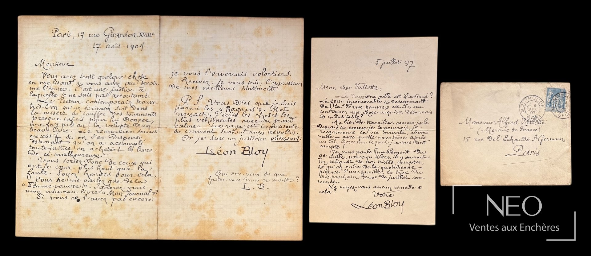 Léon Bloy, lettres autographes signées à Alfred Vallette, 1897 et 1904