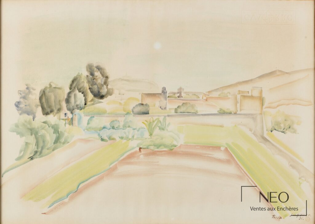 Aquarelle de paysage aux tons pâles avec arbres