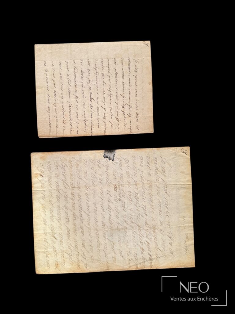 Lettre autographe de Madame de La Fayette ouverte sur deux pages
