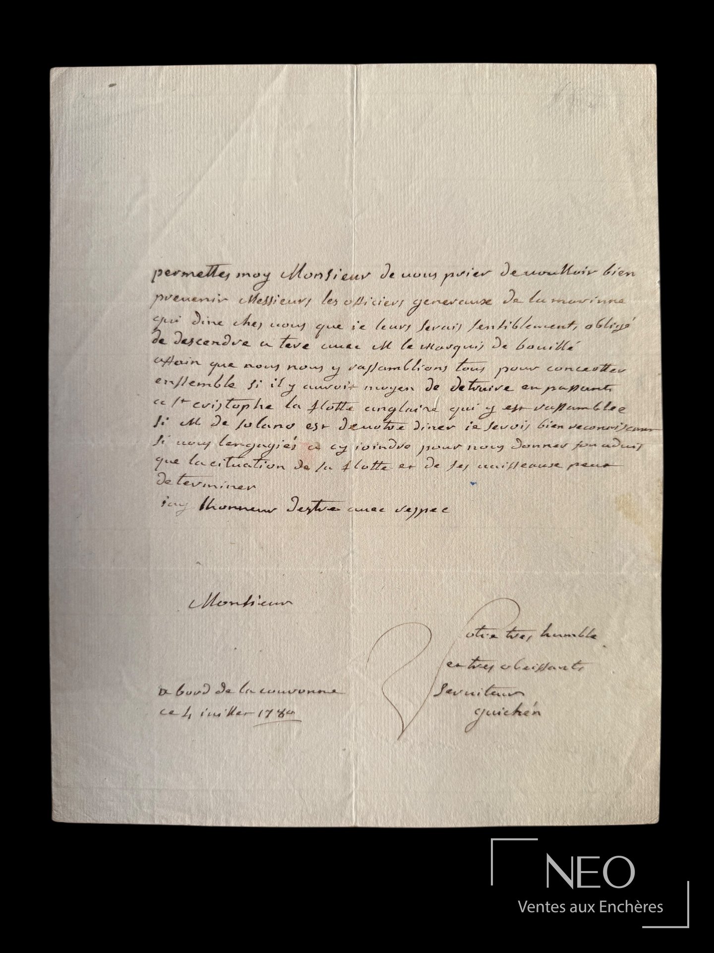 Lettre manuscrite signée sur feuillet ancien