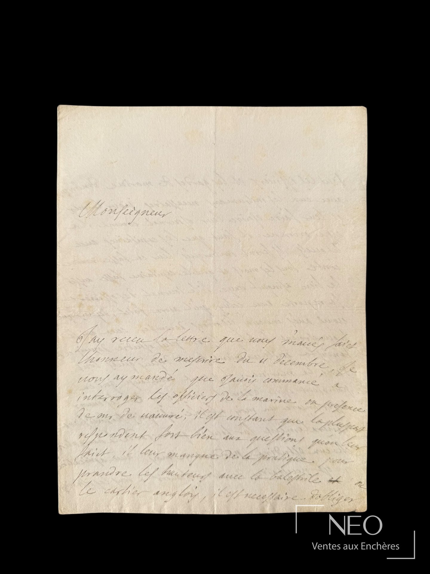 Première page manuscrite d’une lettre sur papier ancien