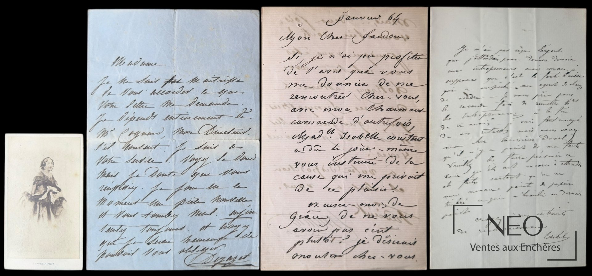 Lettres autographes signées de Déjazet, Rachel et Frédérick Lemaître