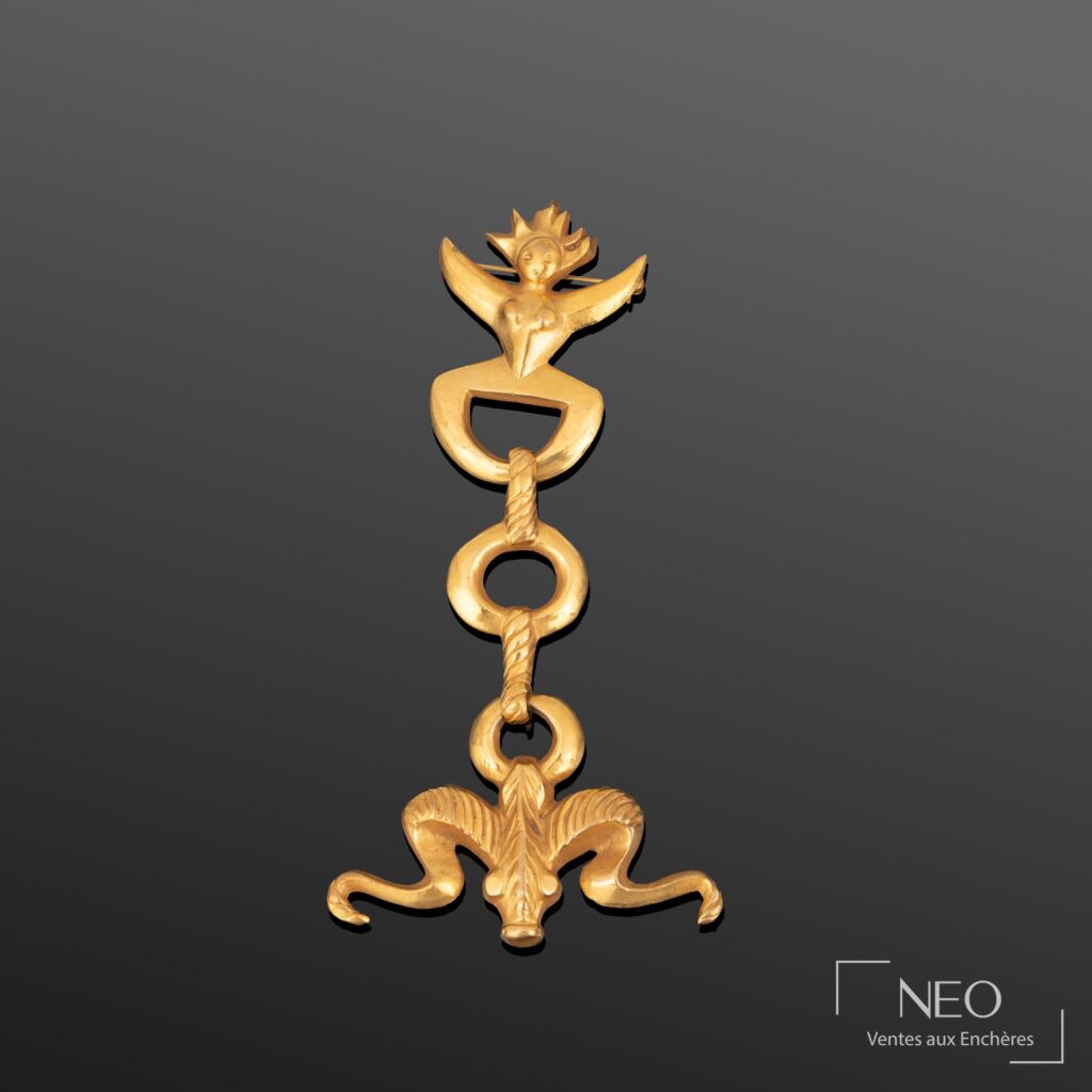 Broche articulée Line Vautrin en bronze doré