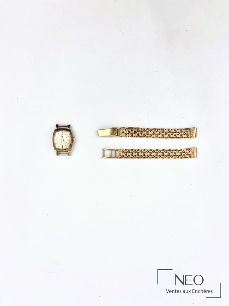 Montre de dame LIP en plaqué or avec cadran argenté et bracelet en or jaune 18 carats séparé