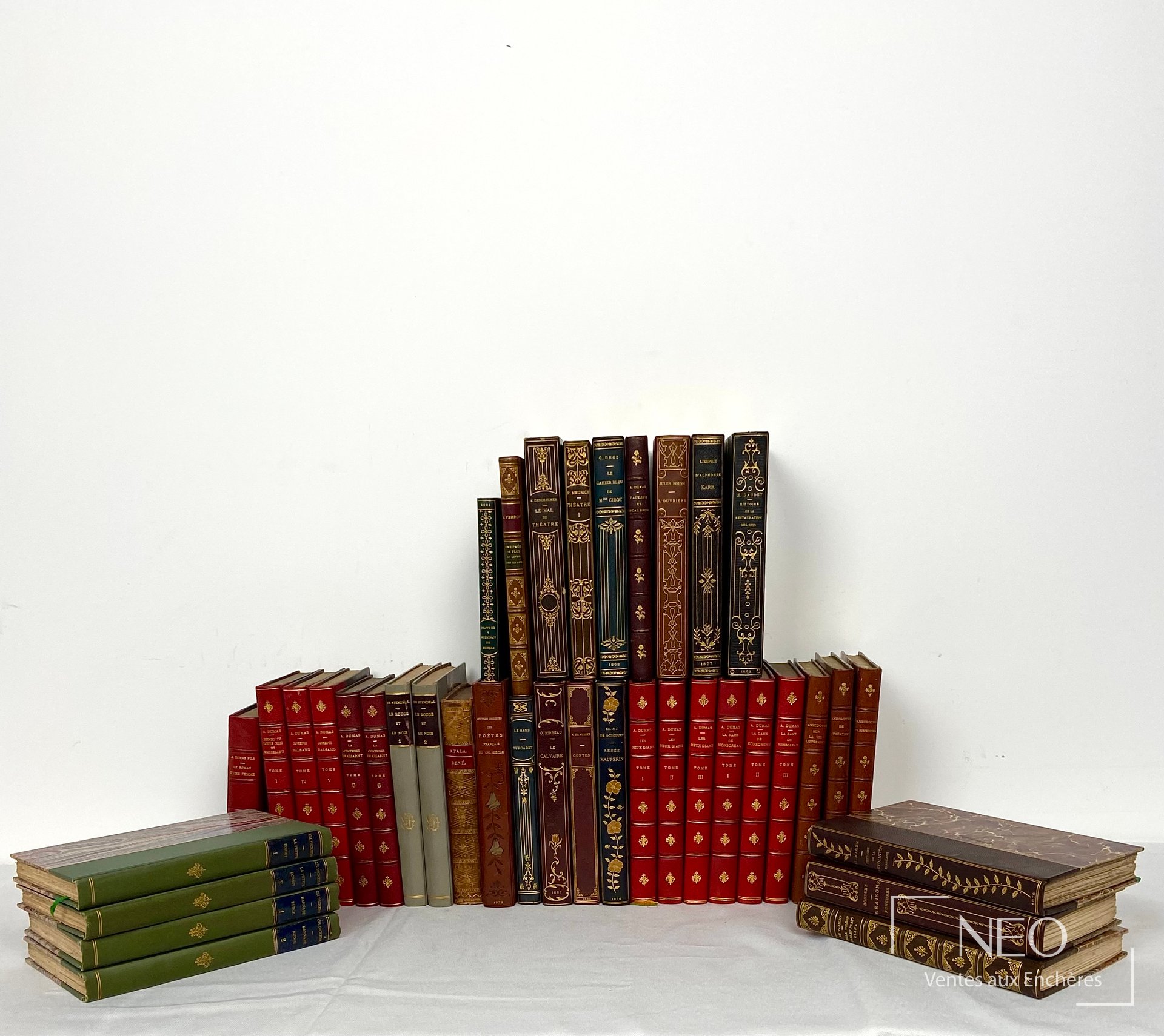 Ensemble de livres reliés en demi-peau et demi-percaline