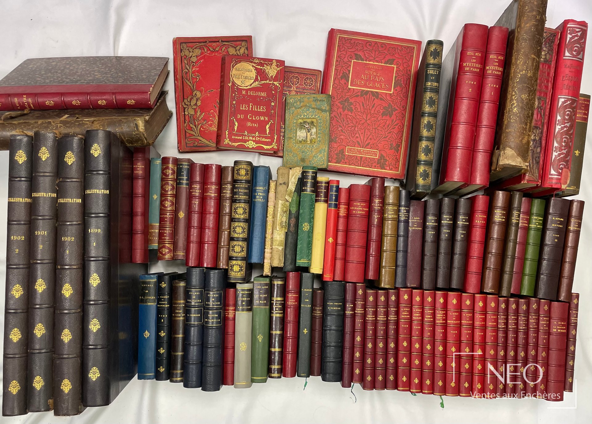 Ensemble de livres reliés de couleurs et formats variés.