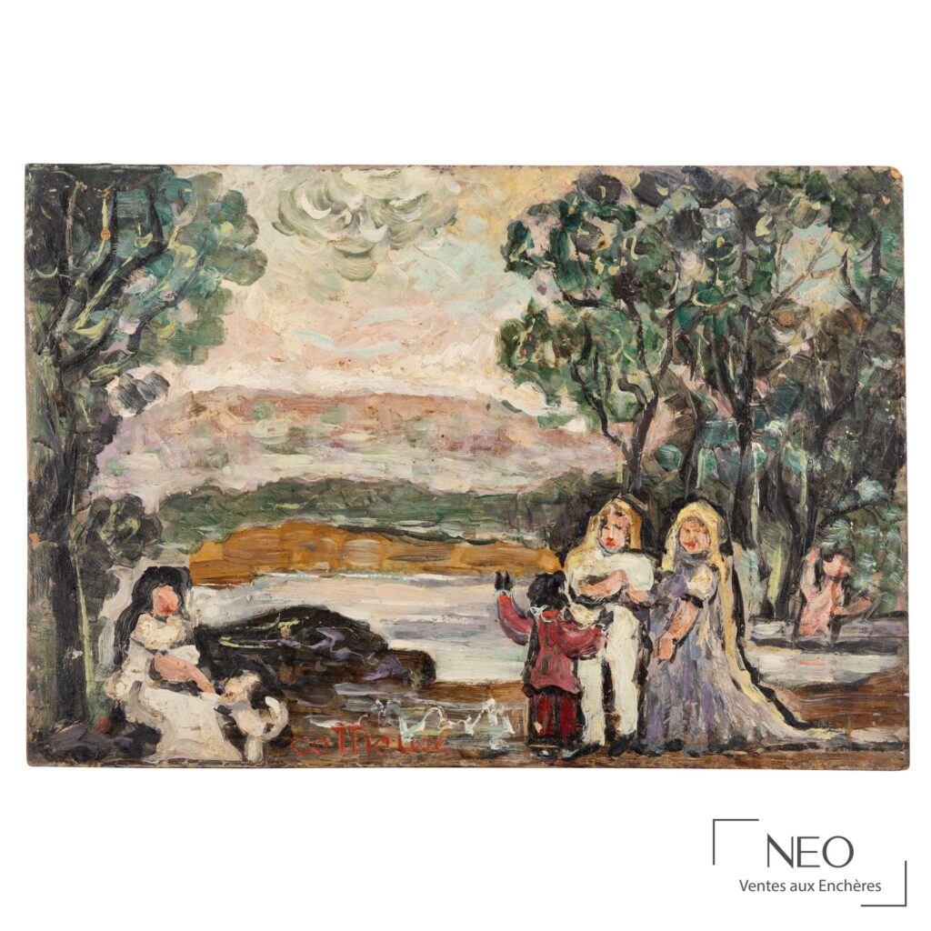 Peinture de Louis Cattiaux représentant des femmes au bord d'un étang