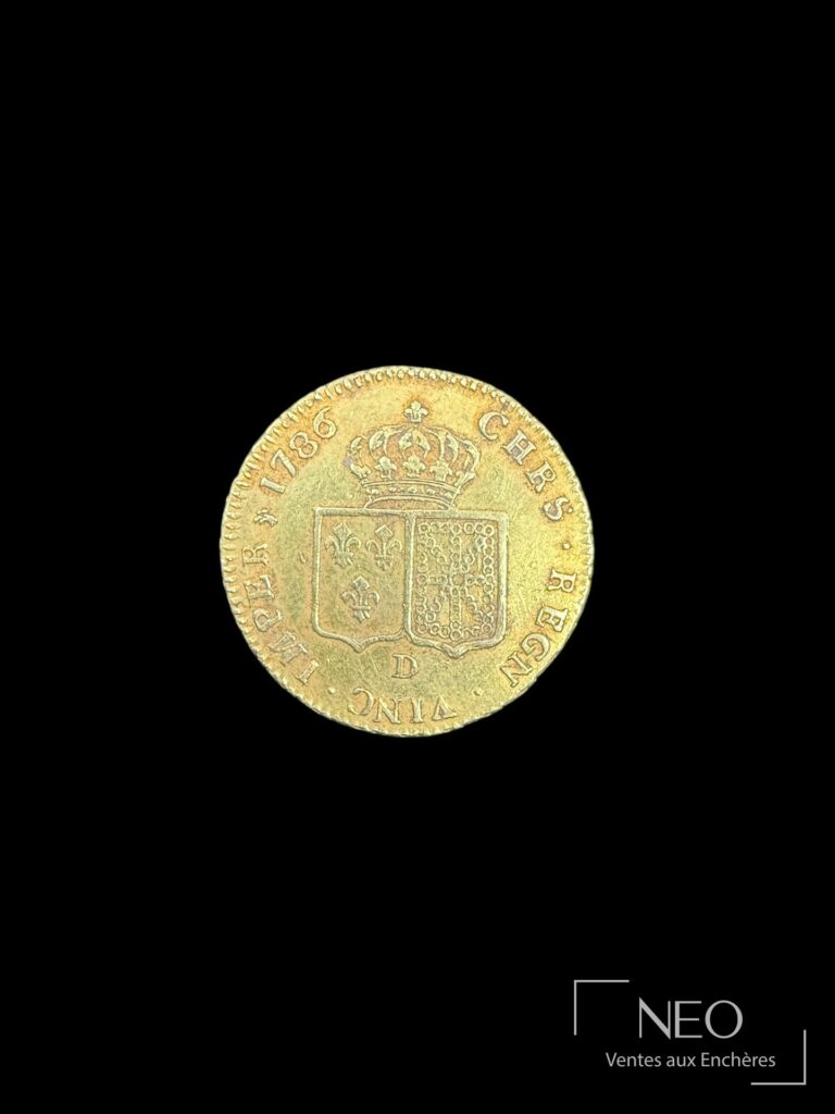 Revers d'un louis d'or Louis XVI de 1786 avec écu couronné et légende circulaire