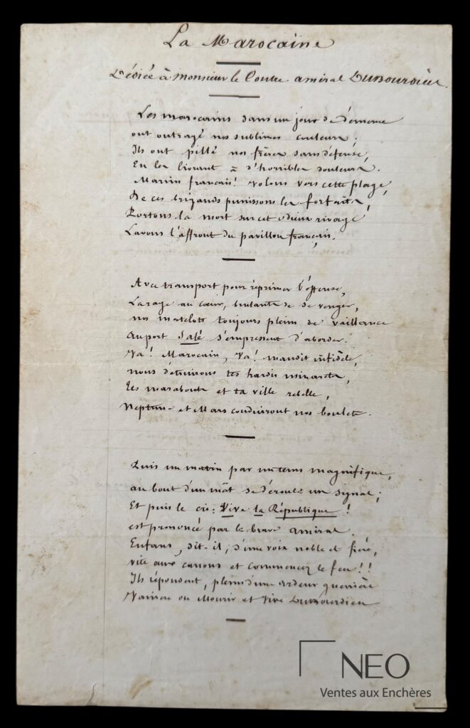 Première page d'un manuscrit autographe intitulé La Marocaine