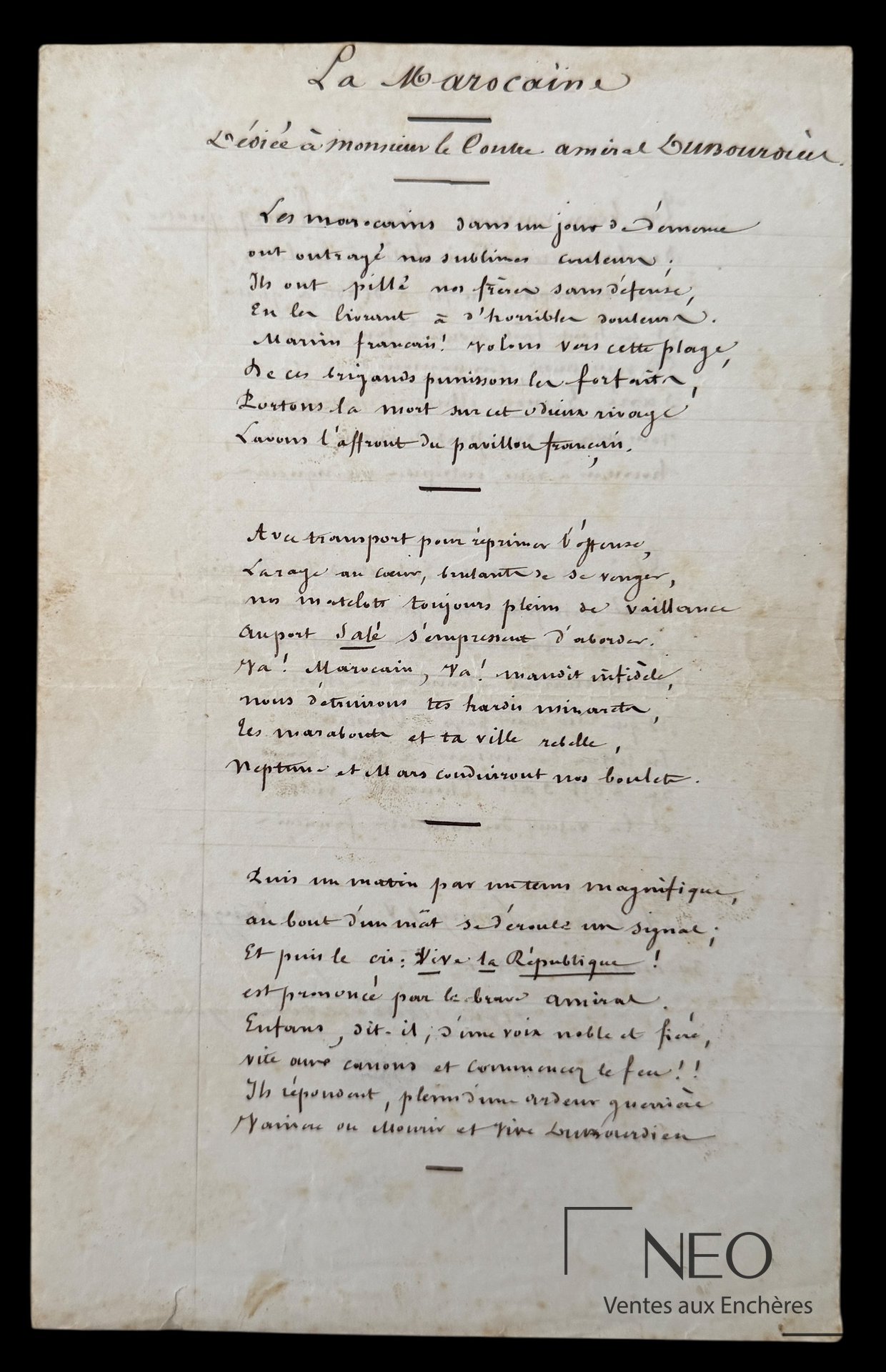 Manuscrit autographe de Louis Dubourdieu