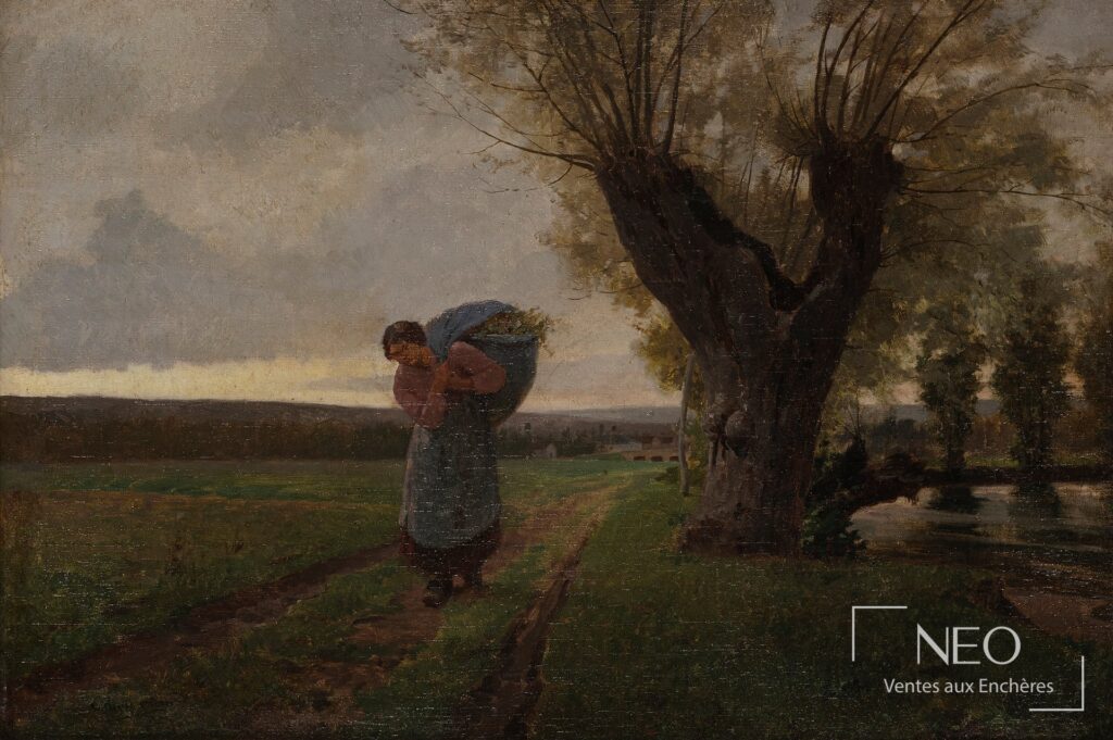 Scène champêtre peinte à l'huile