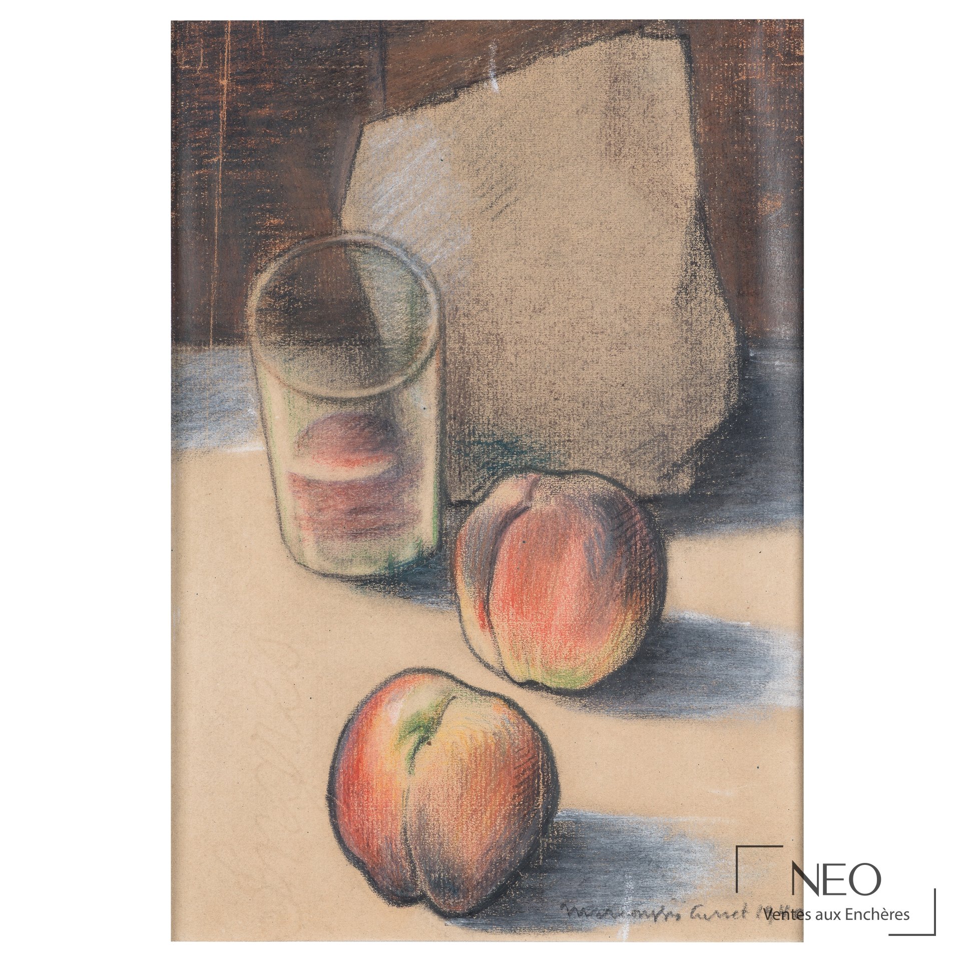 Nature morte au pastel de Louis Marcoussis avec pêches