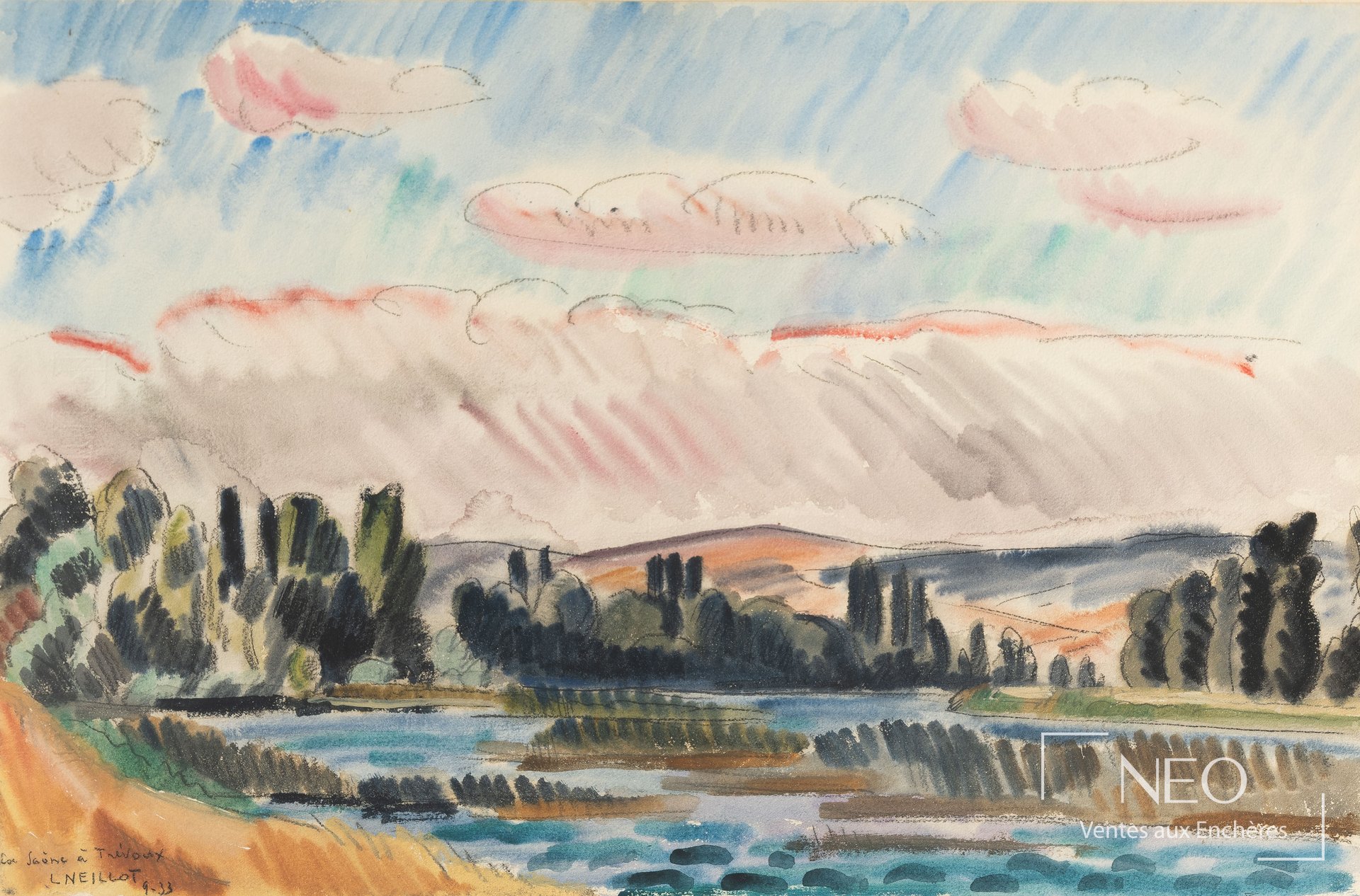 Vue d'ensemble de La Saône à Trévoux par Louis Neillot