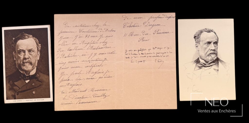 Lettre de candidature avec apostille autographe signée de Louis Pasteur