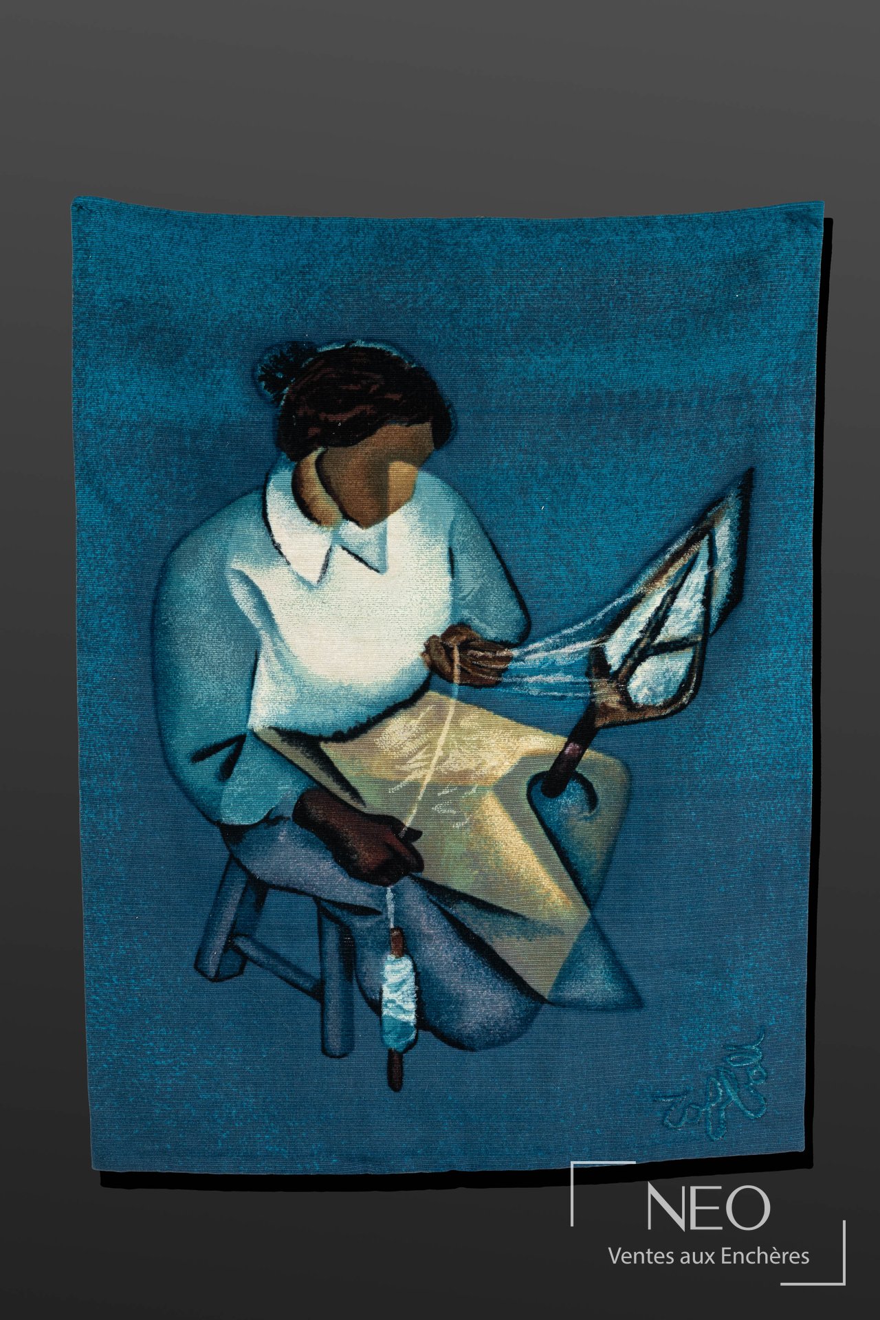 Louis Toffoli La Fileuse, tapisserie en laine polychrome