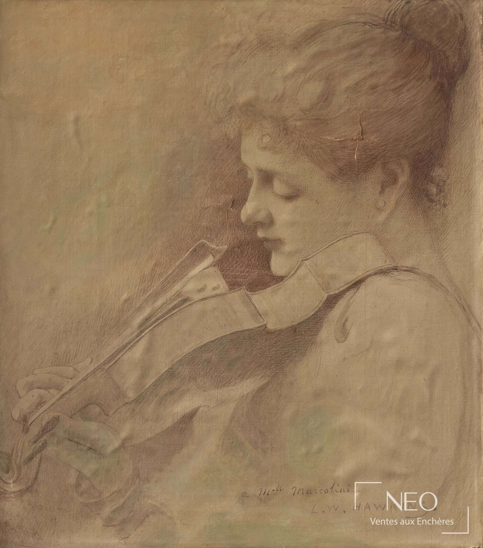 Louis Welden Hawkins Jeune violoniste, crayon et huile sur toile