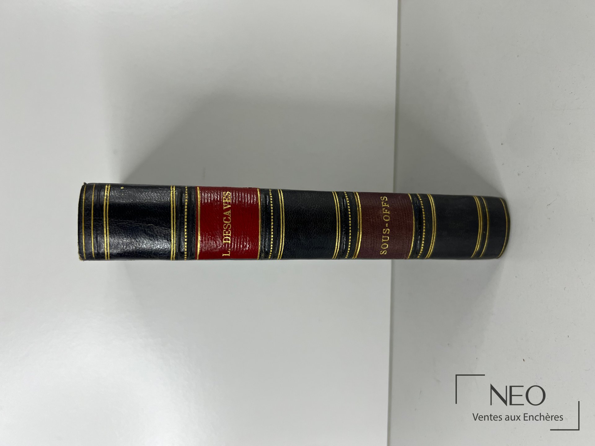 Dos d’un livre relié en demi basane noire et rouge