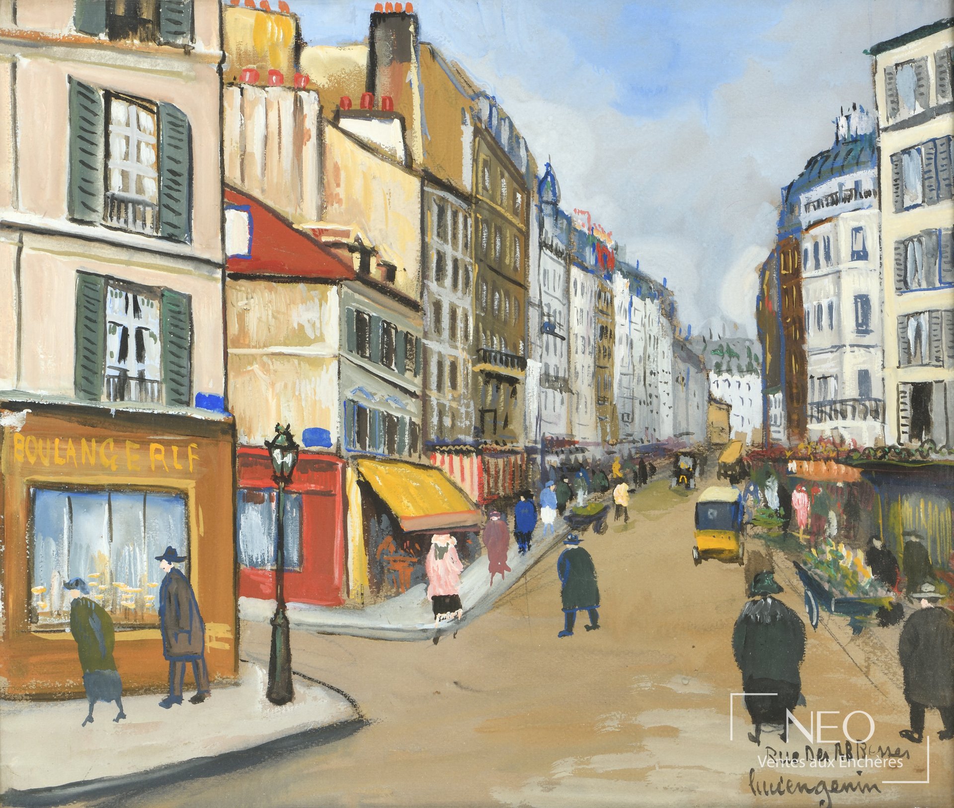 Vue de la rue des Abbesses peinte à la gouache