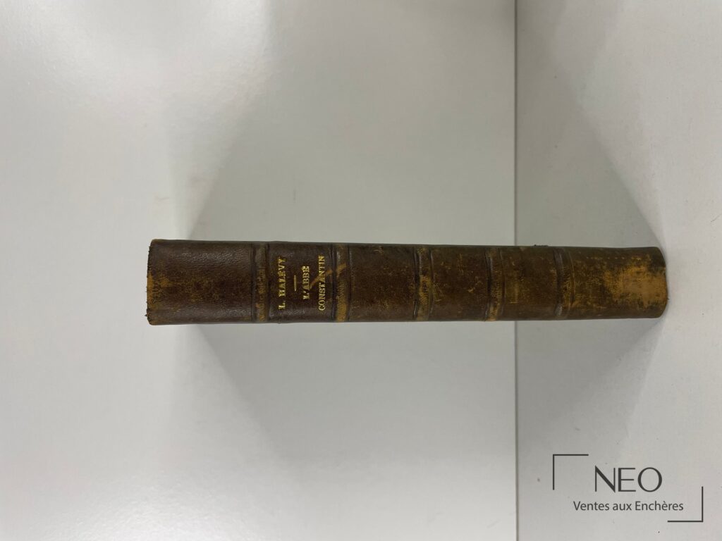 Dos d'un livre relié en demi chagrin brun