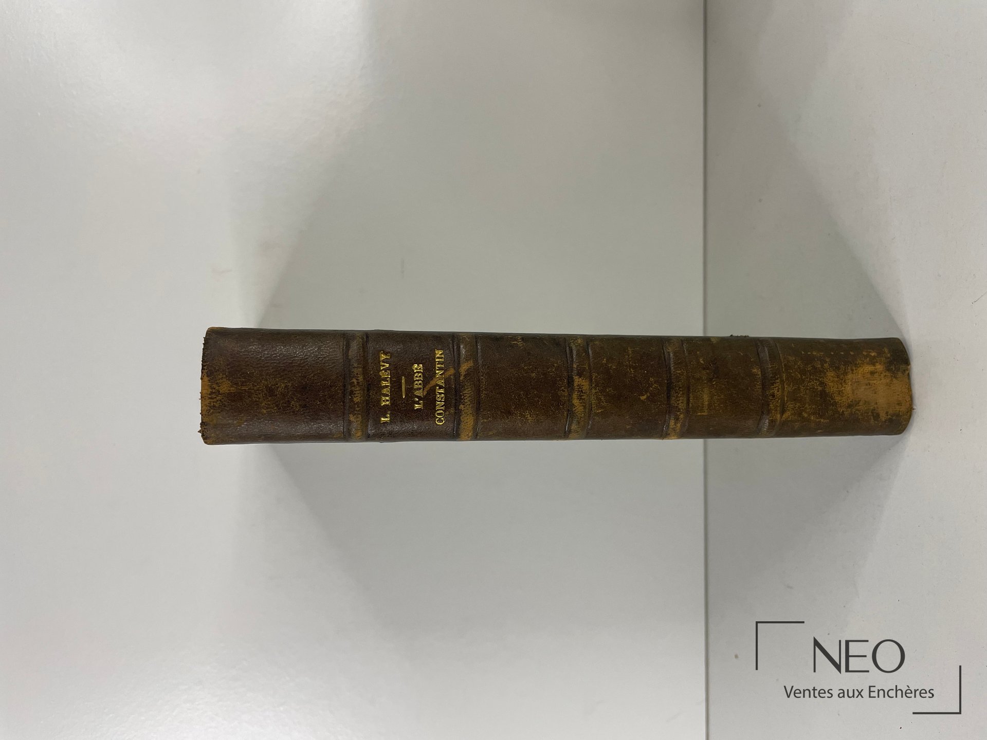 Dos d'un livre relié en demi chagrin brun