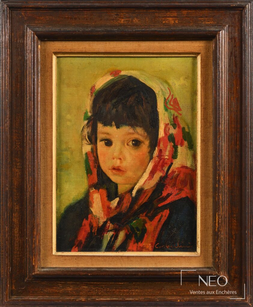 Portrait peint d’une jeune fille au foulard coloré