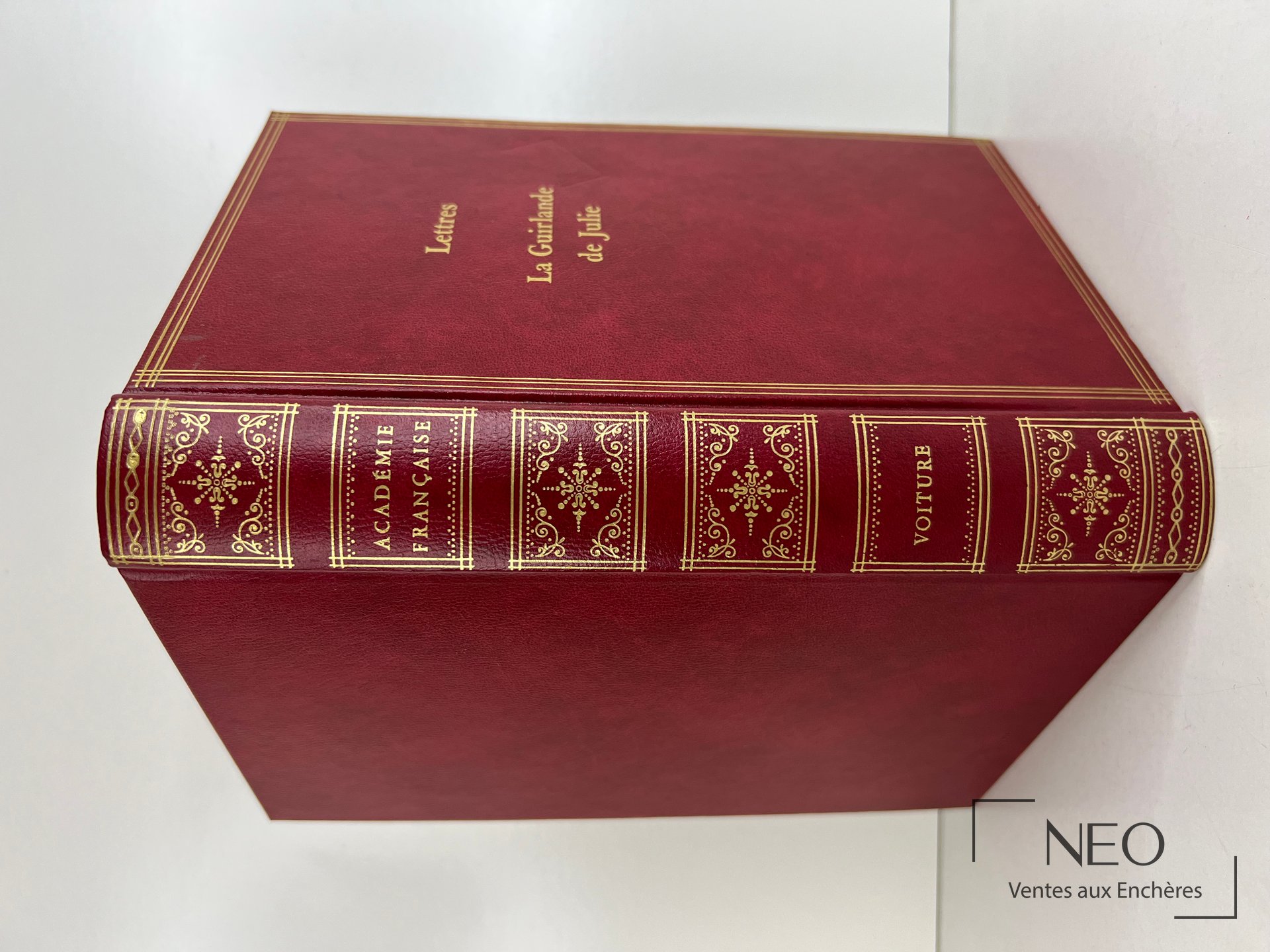 Livre relié rouge avec titre doré sur le plat et le dos