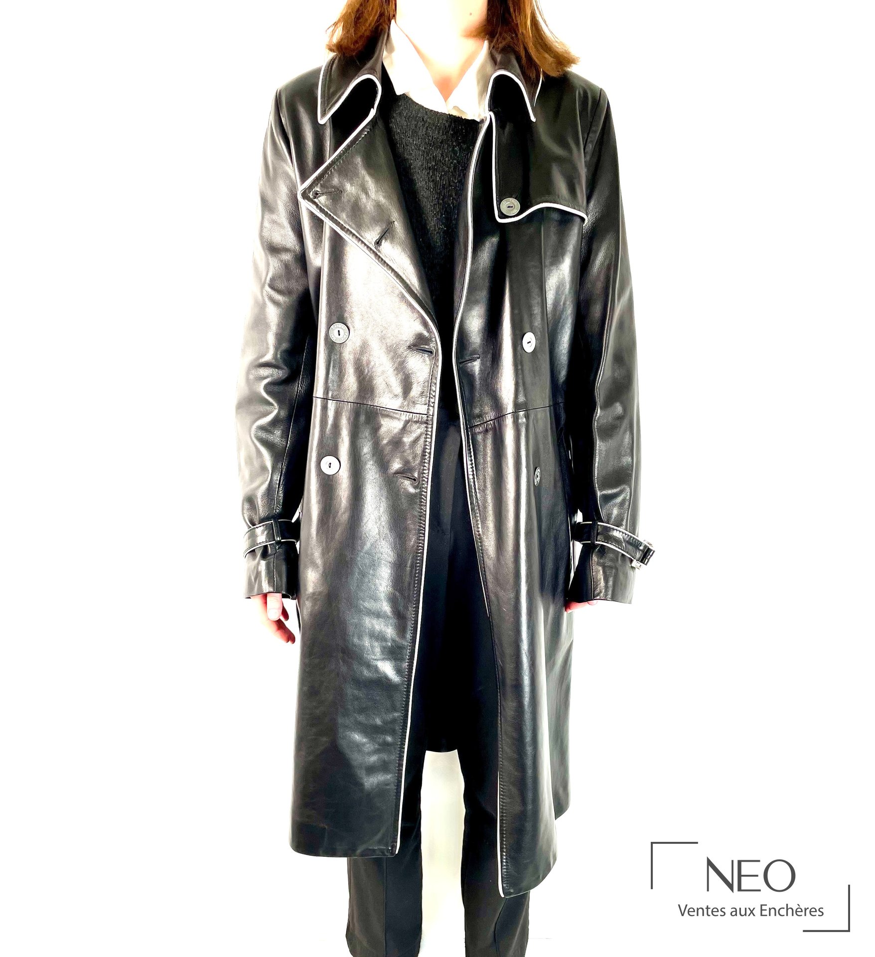 MAC DOUGLAS manteau en cuir noir lisse, taille 36